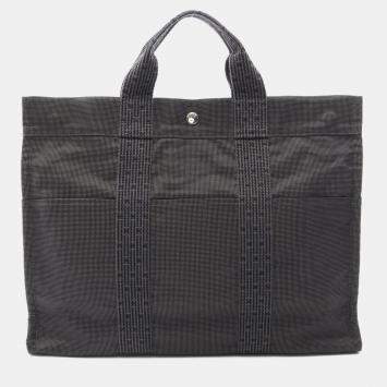 Pre Owned Hermes Herline Gray Nylon Canvas Tote MM