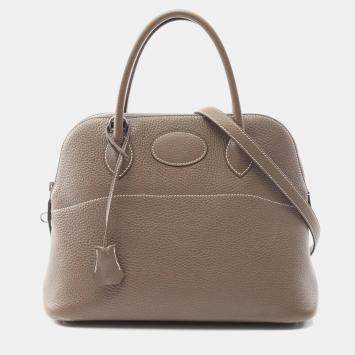 Pre Owned Hermes Bolide31 Shoulder Handbag Clemence Leather Etoupe Grey
