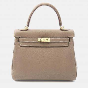Pre Owned Hermes Kelly 25 Etoupe Grey Togo Leather Shoulder Bag