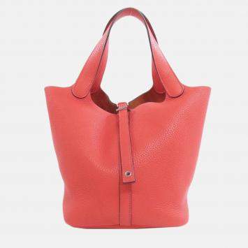 Pre Owned Hermes Picotin Lock 22 Red Taurillon Clemence Leather Handbag