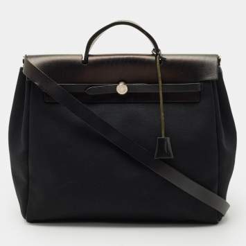 Pre Owned Hermes Black Canvas and Leather 2 in 1 Herbag 39 Bag