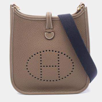 Pre Owned Hermes Evelyne TPM Etoupe  Leather Shoulder Bags