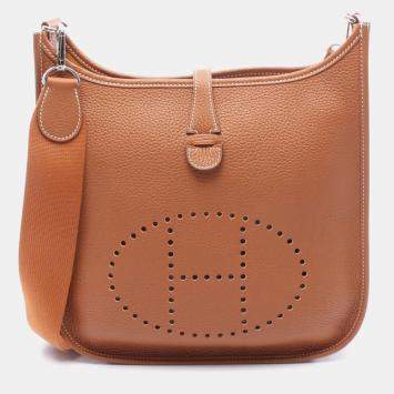 Pre Owned Hermes Evelyne III TPM Brown Leather Shoulder Bags