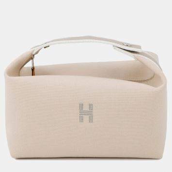 Pre Owned Hermes Brid a Black GM Beige Canvas Bag