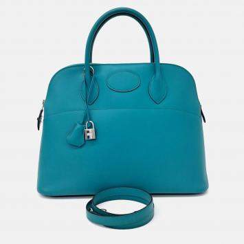 Pre Owned Hermes  Bolide 35 Blue Leather Bag