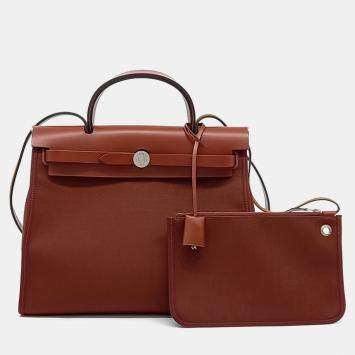 Pre Owned Hermes Brown Fabric NEW ZIP Herbag Small