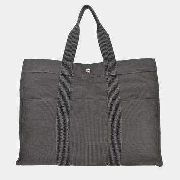 Pre Owned Hermes Gray Canvas Herline Tote GM Handbag