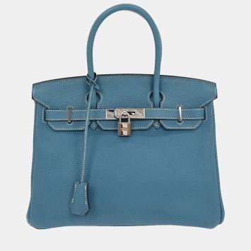 Pre Owned Hermes Blue Jean Togo Birkin 30 Handbag