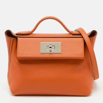 Pre Owned Hermès Orange Evercolor and Swift Leather Silver Finish 24/24 21 Bag 