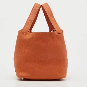 Pre Owned Hermes Orange Togo Leather Picotin Lock 18 Bag