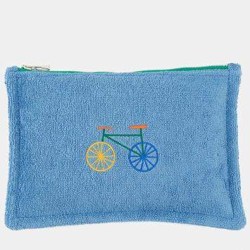 Pre Owned Hermes Les Cabans Flat Pouch Blue Cotton PM
