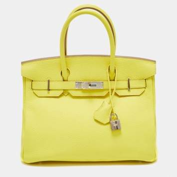 Pre Owned Hermes Lime Togo Leather Palladium Finish Birkin 30 Bag