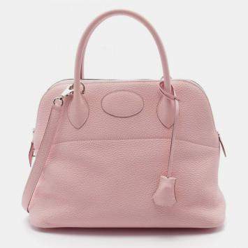 Pre Owned Hermes Bolide 31 Verso Rose Sakura Taurillon Clemence Leather Handbag