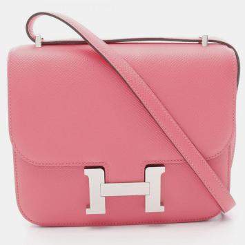 Pre Owned Hermes Constance Mini Rose Azalee Epsom Leather Shoulder Bag
