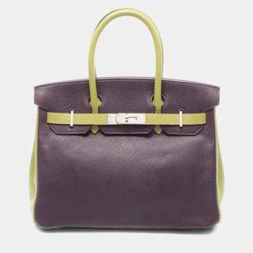 Pre Owned Hermes Birkin 30 Prune/Anis Green Chevre Leather Tote Bag