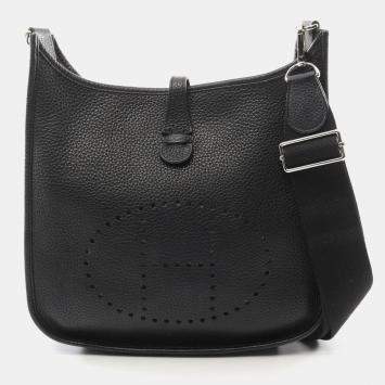 Pre Owned Hermes Evelyne 29 Black Taurillon Clemence Leather Shoulder Bag