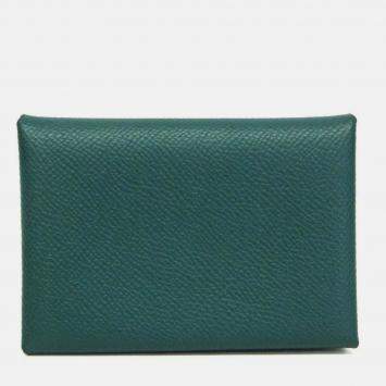 Pre Owned Hermes Calvi Duo Green Epsom Leather Card Case 