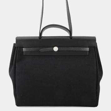Pre Owned Hermes Herbag Black Toile Officier Leather