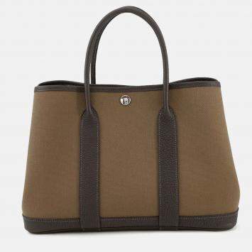 Pre Owned Hermes Garden Party Toundra/Ebene Toile Military Negonda Leather TPM