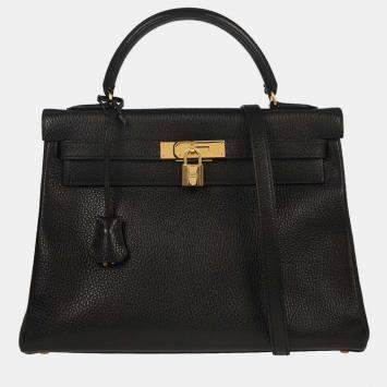 Pre Owned Hermes Black Ardennes Kelly 32 Retourne 2way Handbag