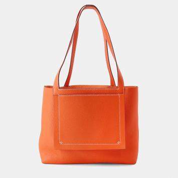 Pre Owned Hermes Cabas Sellier Orange Poppy Taurillon Clemence Size 31