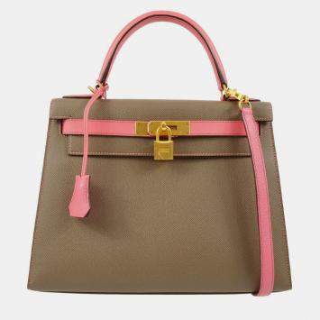 مملوكة مسبقًا Hermes Gray/Pink Epsom Kelly 28 Sellier 2way Handbag