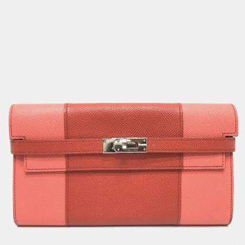 Pre Owned Hermes Kelly Pink Epsom Flag Long Wallet