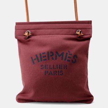 Pre Owned Hermes Sack Aline  Size MM  Rouge H/Gold Toile Chevrons Barenia Leather Bag 