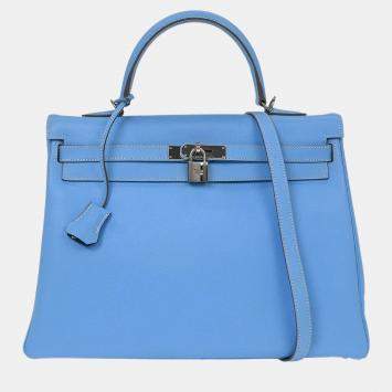 Pre Owned Hermes Blue Aztec Epsom Kelly 35 Retourne 2way Handbag
