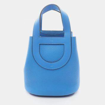 Pre Owned Hermes In The Loop 18 Blue Hydra Taurillon Clemence Leather Tote Bag