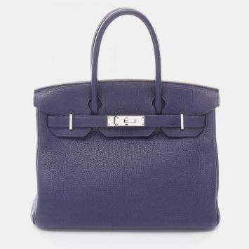 Pre Owned Hermes Birkin 30 Blue Encre Togo Leather Tote Bag
