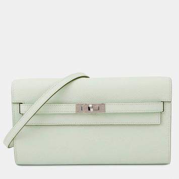 Pre Owned Hermes Kelly Long To Go Vert Peppermint Epsom Wallet 