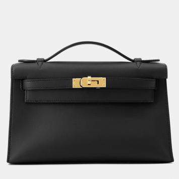 Pre Owned Hermes Pochette kelly Black Swift Leather Size K Ht 617 Cu
