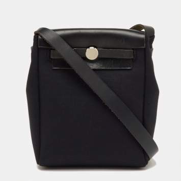 Pre Owned Hermès Black/Beige Toile and Vache Hunter Leather 2-in-1 Herbag TPM Bag