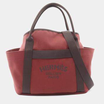 Pre Owned Hermes Sac De Pansage Groom Bordeaux Toile Military Tote Bag