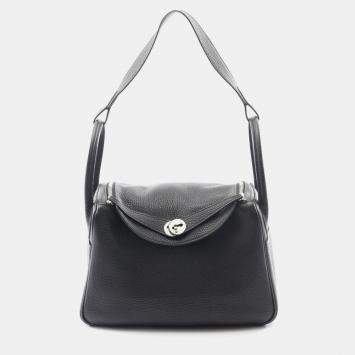 Pre Owned Hermes Lindy 30 Black Taurillon Clemence Leather Shoulder Bag
