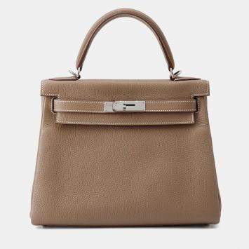 Pre Owned Hermes Kelly Retourne Etoupe Togo Leather Size 28