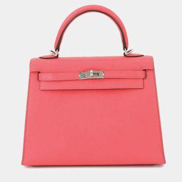 Pre Owned Hermes Kelly Sellier Rose Lipstick Chevre Myzore Goatskin Size 25