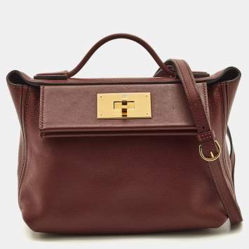 Pre Owned Hermès 24/24 21 Rouge H Evercolor and Swift Leather Bag