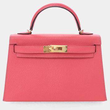 Pre Owned Hermes Rose Azalea Chevre Mysore Mini Kelly 20