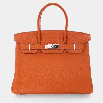 Pre Owned Hermes Birkin 30 Orange Togo Bag 