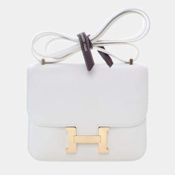 Pre Owned Hermes White Swift Mini Constance 18