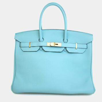 Pre Owned Hermes Bleu Atoll Togo Birkin 35