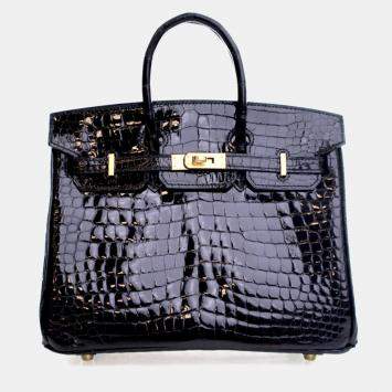 Pre Owned Hermes Noir Porosus Crocodile Birkin 25