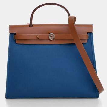 مملوكة مسبقًا Hermes Bleu Zanzibar Toile H Herbag Zip 31