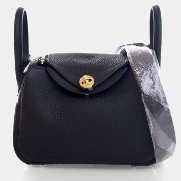 Pre Owned Hermes Noir Clemence Mini Lindy 20