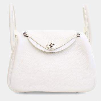 Pre Owned Hermes New White Clemence Mini Lindy