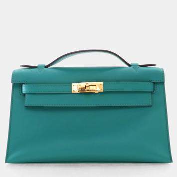 Pre Owned Hermes Bleu Paon Swift Kelly Pochette