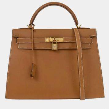 Pre Owned Hermes Kelly 32 Sellier  Natural Vache Handbag