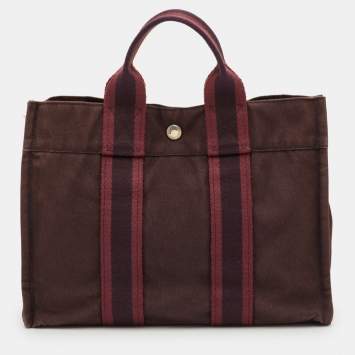 Pre Owned Hermes Fourre Tout PM Burgundy Canvas Tote